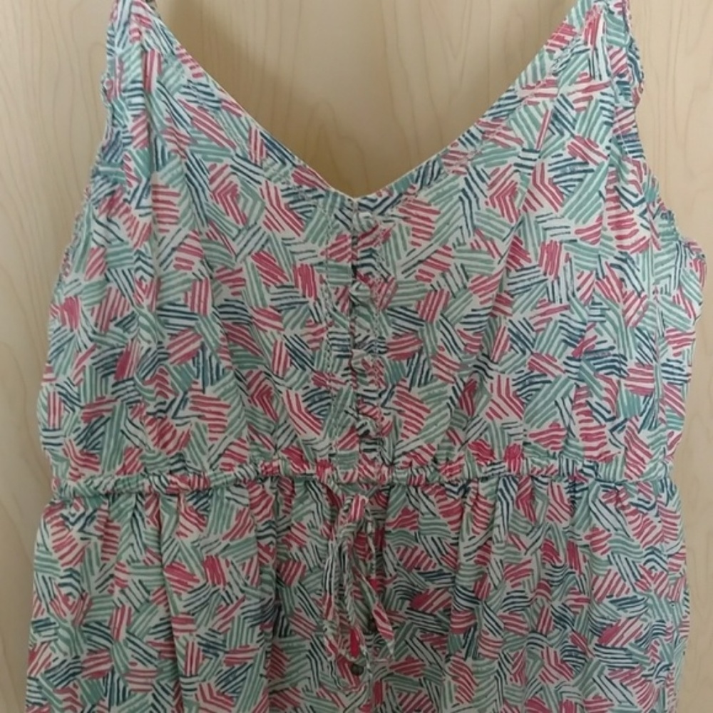 Aerie Coral and Teal Geometric Patterned Sun Dress